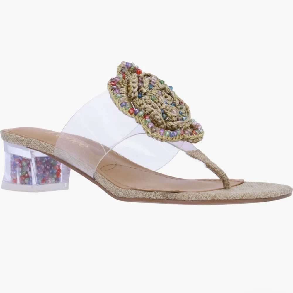 J.Renee Abriana Tan Clear Vinyl Heel Sandals 7.5